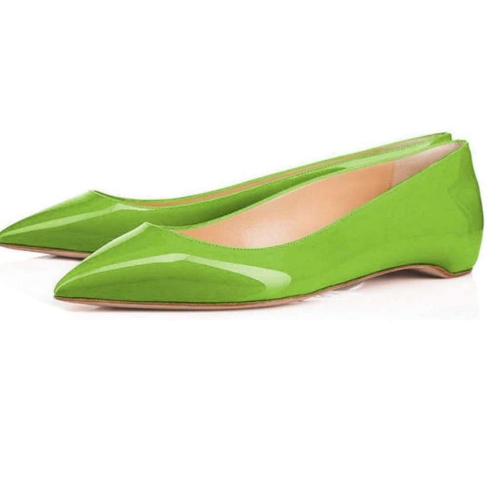 XYD Pointy Toe Slip On Flats Pump Patent Hidden